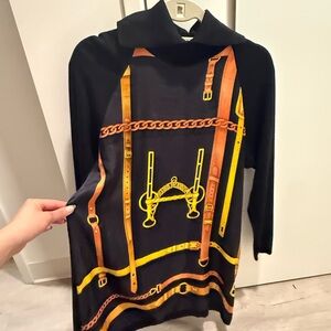 Black and Gold Chain Print sweater Dress